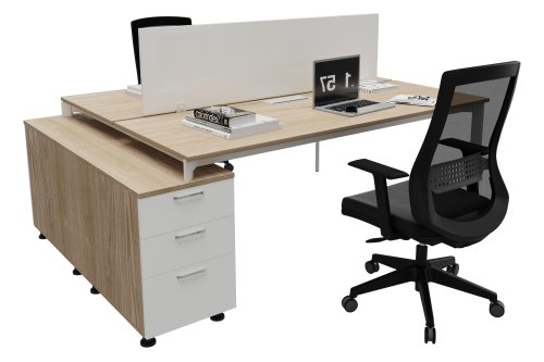 Coman İkili Workstation 140cm Etajerli 