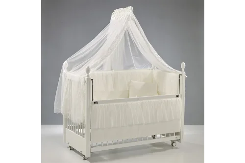 Kral Anne Yanı Ahşap Sallanır Beşik 60x120 cm (beyaz-ekru) | Masko Mobilya Kenti