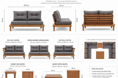 Saray Teak Bahçe Köşe Koltuk Takımı 